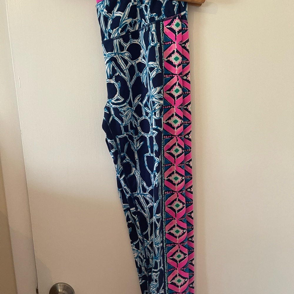 LILLY PULITZER Luxletic Weekender Midi Leggings BAMBOO BLUE SIZE M